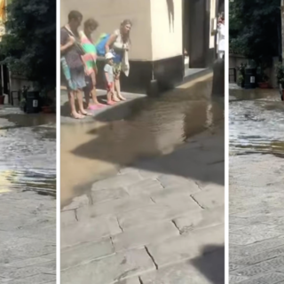 Acqua alta a Sestri Levante: rottura della condotta allaga il centro storico