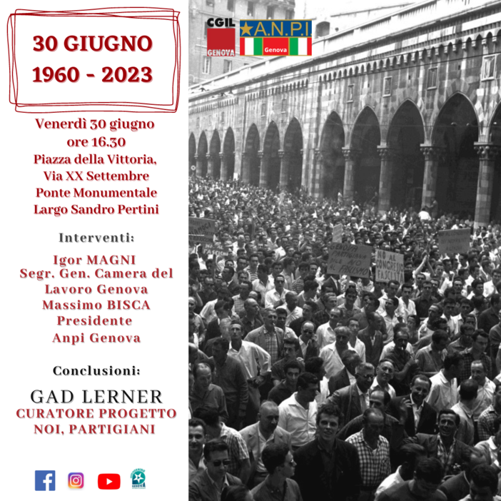 &quot;30 giugno 1960 - 30 giugno 2023: Genova non dimentica&quot;, domani la manifestazione