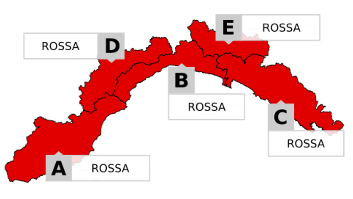 Domani allerta meteo rossa su tutta la Liguria