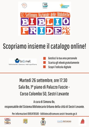 BiblioPride 2023, martedì l'incontro per scoprire come utilizzare il catalogo on line del Sistema Bibliotecario di Sestri Levante