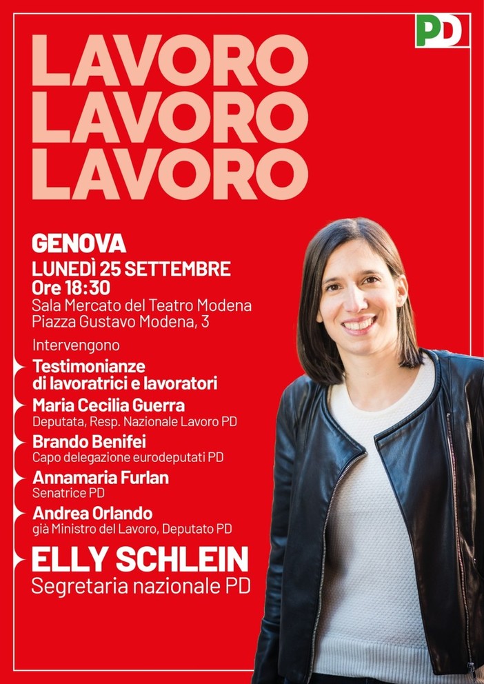 Lavoro, lunedì Elly Schlein a Genova per chiudere la mobilitazione del Pd sul salario minimo