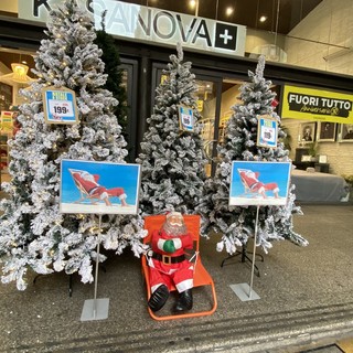 Natale a settembre: in un negozio di via XX spuntano alberi innevati e luci colorate