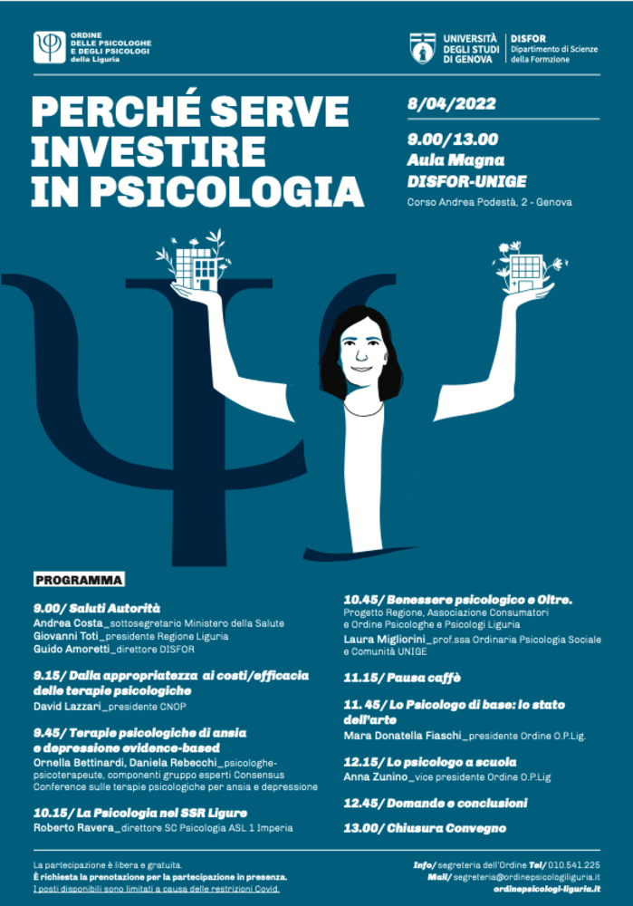 “Perché serve investire in psicologia”, venerdì 8 aprile il convegno dell'Ordine degli Psicologi