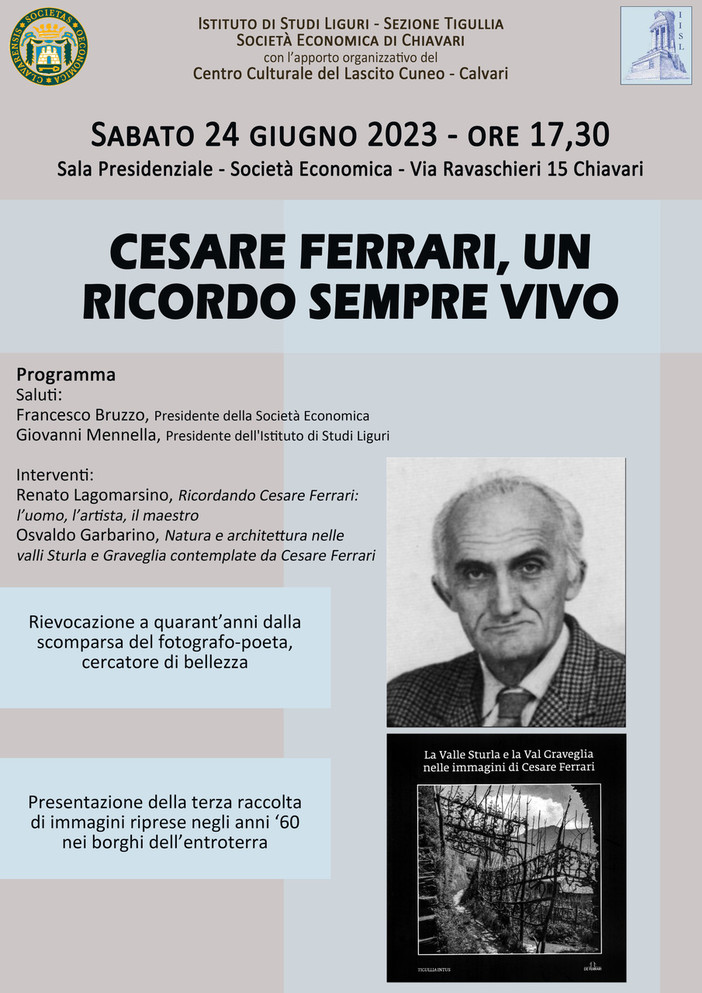 A 40 anni dalla scomparsa, a Chiavari il ricordo del fotografo-poeta Cesare Ferrari