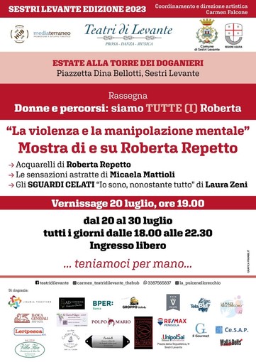 Sestri Levante, da giovedì 20 luglio la mostra  di e su Roberta Repetto “La violenza e la manipolazione mentale”