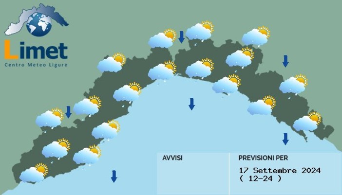 Meteo: cieli sereni al mattino, nel pomeriggio rovesci sparsi a partire da Levante