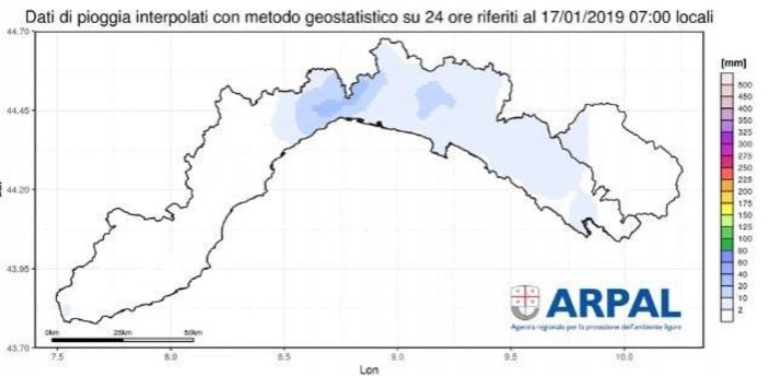 Nell’immagine la mappa della distribuzione delle precipitazioni nelle ultime 24 ore