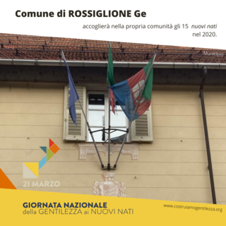 Rossiglione primo Comune ligure ad aderire alla Giornata Nazionale della Gentilezza ai Nuovi Nati nel 2020