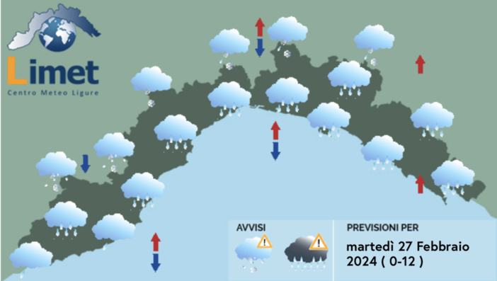 Meteo, maltempo su tutta la Liguria: possibili nevicate a bassa quota