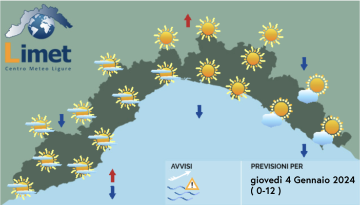 Meteo, cieli poco nuvolosi su tutta la Liguria