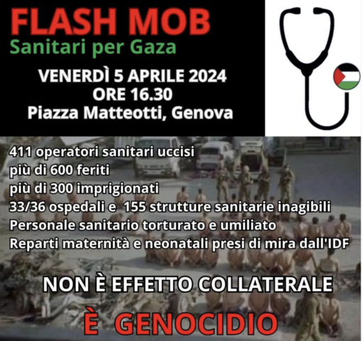 Medio Oriente, flash mob dei medici in piazza De Ferrari: &quot;Gaza muore di fame e di malattie&quot;