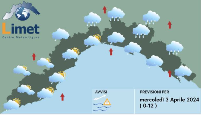 Meteo, peggioramento del tempo con possibili piovaschi sulla Liguria