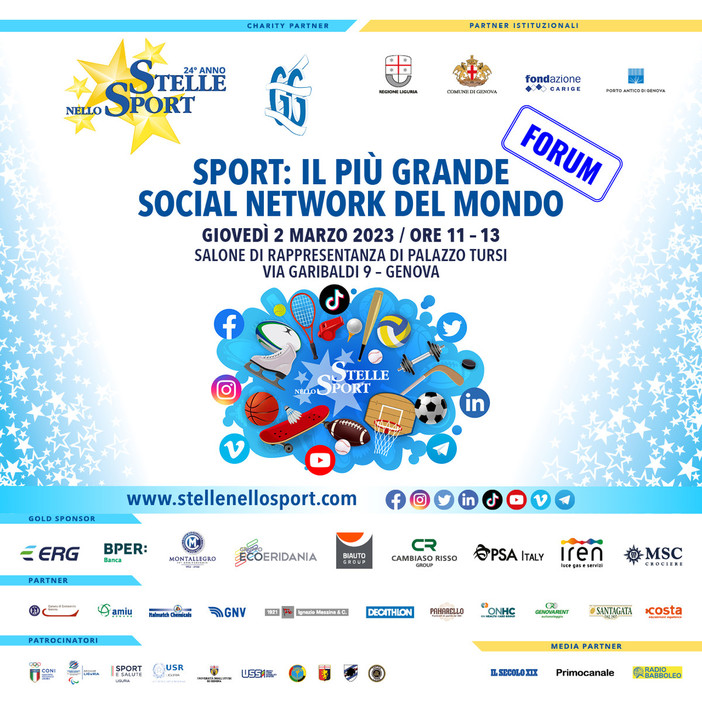 “Sport: il più grande social network del mondo”: torna il forum di Stelle dello Sport  a Palazzo Tursi