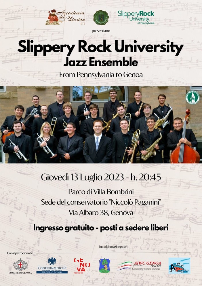 Questa sera a Villa Bomprini la Slippery Rock University Jazz Ensemble