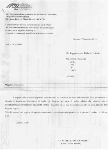 Esclusiva Savonanews: l'incredibile documento sui tagli della ASL2 (originale)