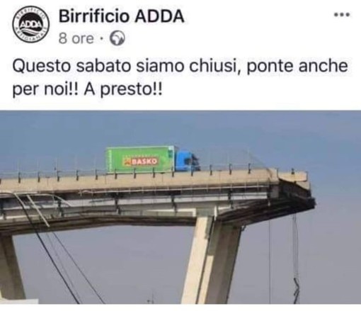 Azienda annuncia il &quot;ponte&quot; feriale con una foto del moncone del Morandi: indignazione in rete