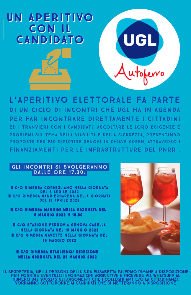 &quot;Aperitivo con il candidato&quot;, Ugl lancia la campagna di incontri elettorali