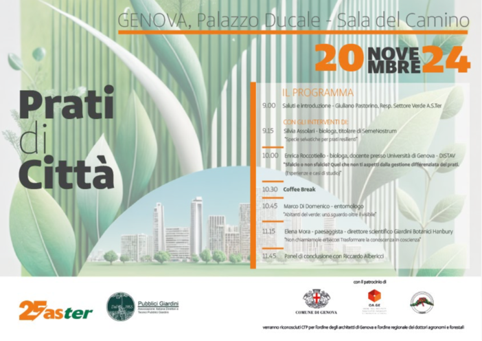 “Prati di Città”: il 20 novembre a Palazzo Ducale un evento dedicato al verde urbano e alla biodiversità