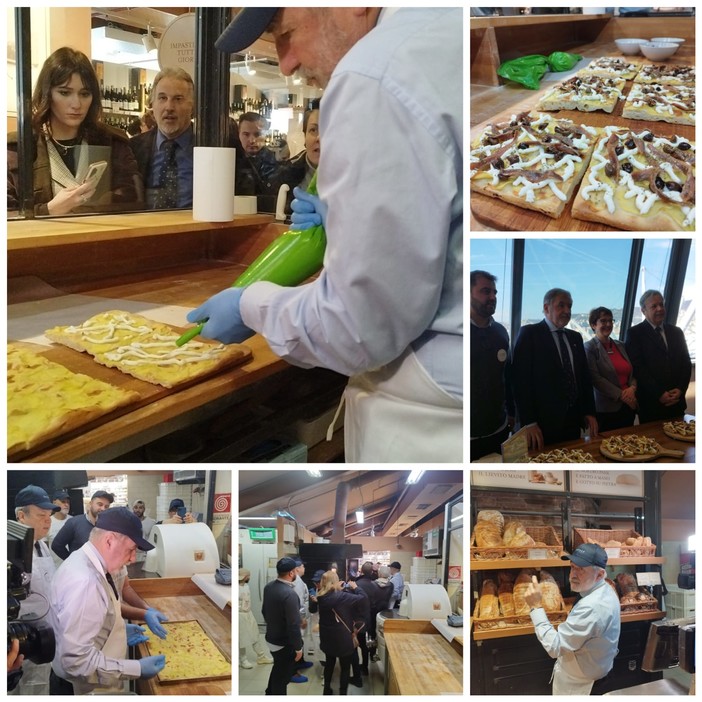 Il sindaco Marco Bucci da Eataly per la prima infornata della focaccia San Giorgio (Foto e video)