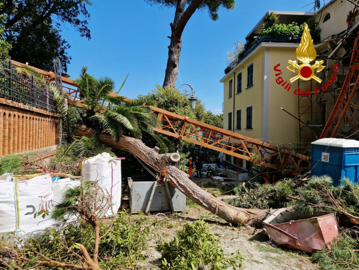 Crolla una gru a Santa Margherita, sul posto i Vigili del Fuoco