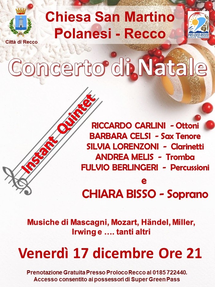 A Recco il concerto di Natale del quintetto “Instant Quintet”