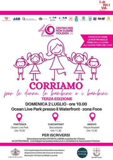 Una corsa per i diritti delle donne, delle bambine e dei bambini, domenica torna la corsa del Centro Per non Subire Violenza