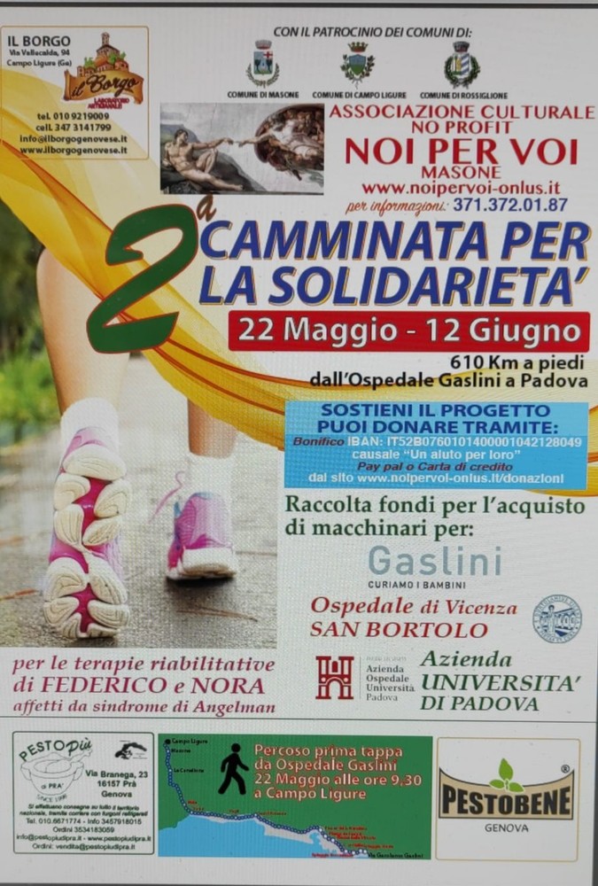 Sabato 22 maggio la seconda edizione della 'Camminata della solidarietà'