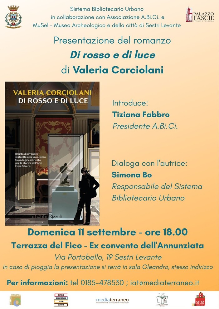 Sestri Levante, al Convento dell'Annunziata la presentazione del romanzo 'Di rosso e di luce' di Valeria Corciolani