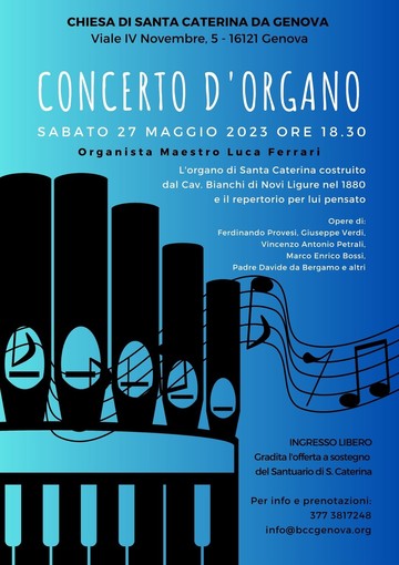 Sabato un concerto d'organo alla chiesa della SS. Annunziata di Portoria