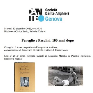 Martedì 13 dicembre nella Sala dei Chierici “Fenoglio e Pasolini, 100 anni dopo”