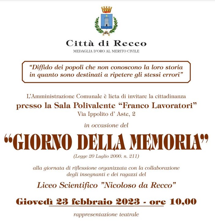 Recco, giovedì 23 febbraio una giornata di riflessione per ricordare la Shoah, con gli studenti del liceo