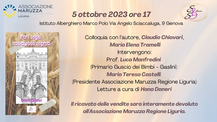 ‘Per i sogni non ci sono segreti’, un libro per l’associazione Maruzza Regione Liguria