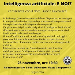 'Intelligenza artificiale...E Noi? Il 25 novembre l'incontro organizzato dagli Amici del Festival della Scienza