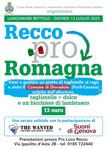 &quot;Recco pro Romagna&quot;, una cena di solidarietà per la comunità di Dovadola