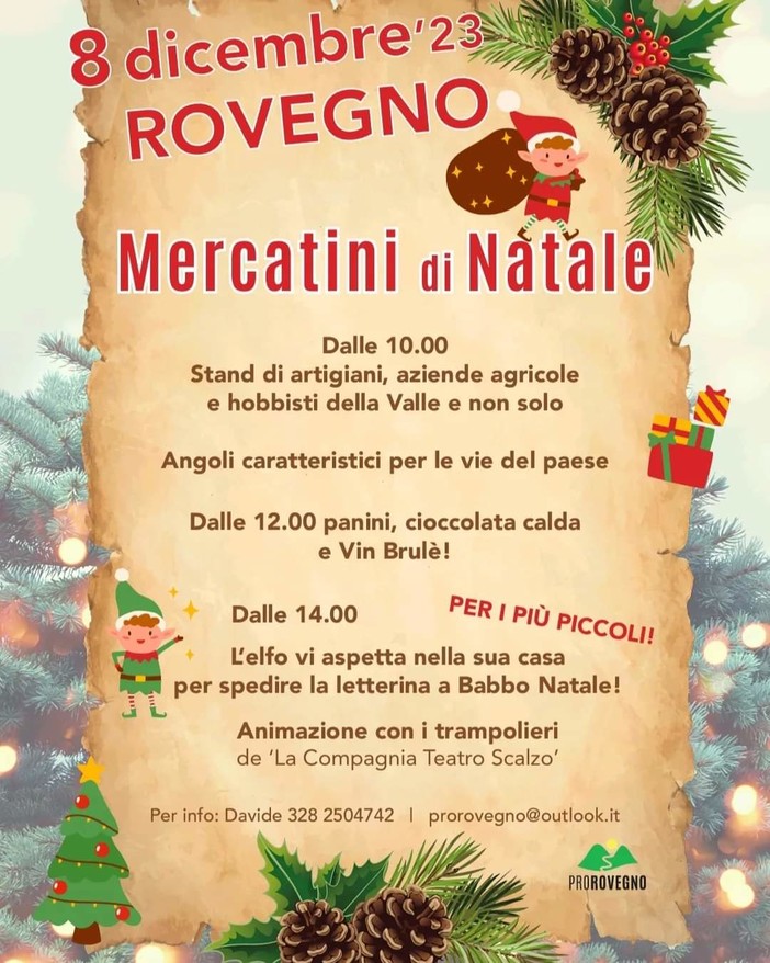 A Rovegno torna il mercatino di Natale