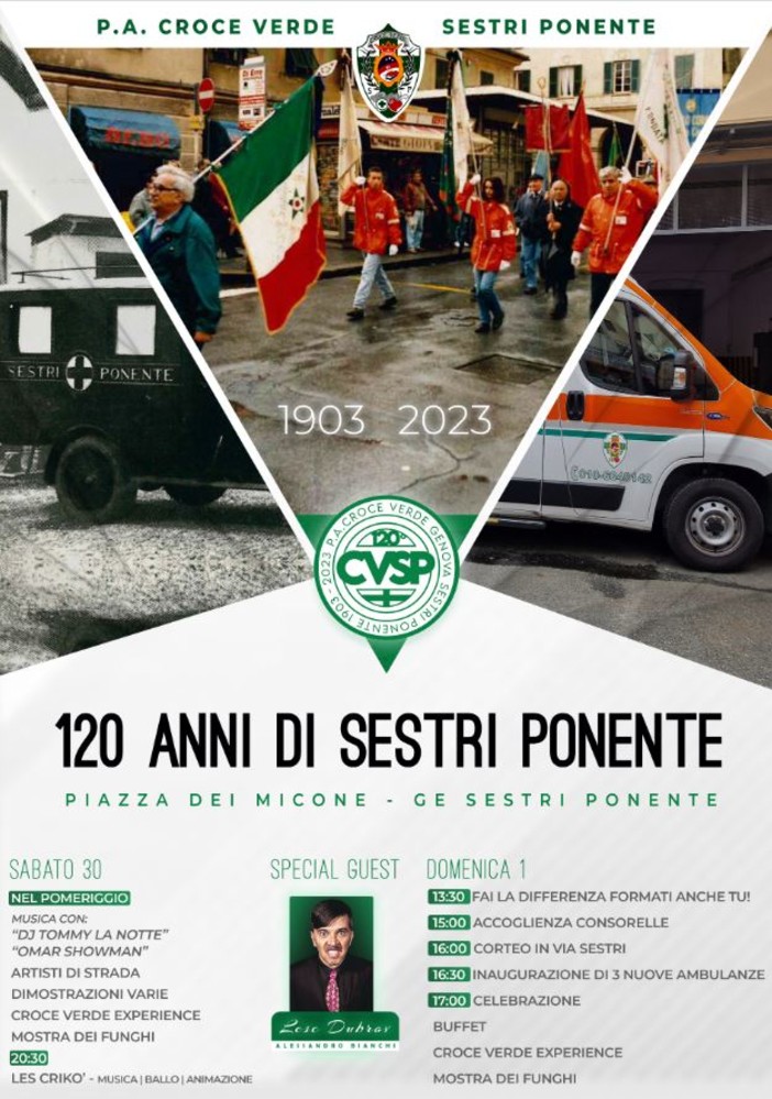 120 anni di Croce Verdi di Sestri Ponente: week end di festeggiamenti