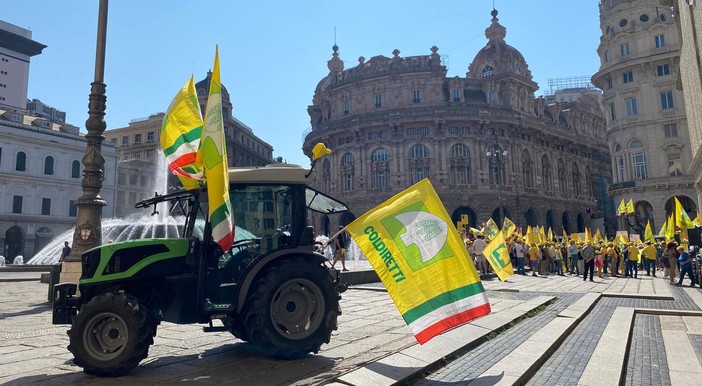 &quot;I cinghiali distruggono le nostre coltivazioni, serve un piano straordinario”, il picchetto di Coldiretti Liguria in piazza De Ferrari