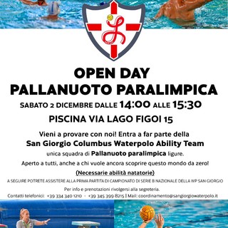 Pallanuoto Paralimpica, sabato l'open day alla piscina in via Lago Figoi