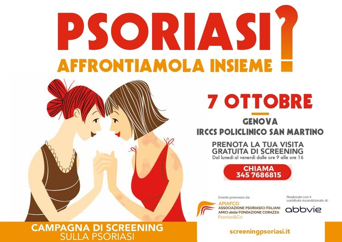 'Psoriasi? Affrontiamola insieme', sabato 7 ottobre al San Martino una giornata di screening gratuito