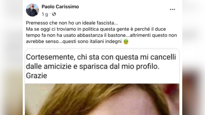 Il post condiviso dal consigliere municipale Paolo Carissimo