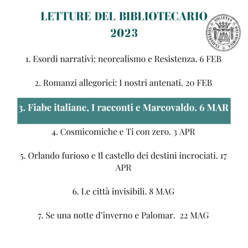 Terzo appuntamento con Le letture del bibliotecario alla Società Economica di Chiavari