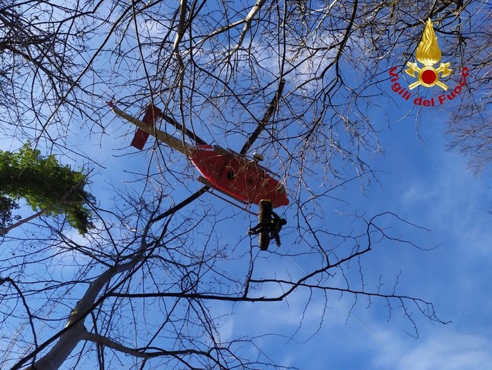 I vigili del fuoco soccorrono un'escursionista sul monte Righi [FOTO e VIDEO]