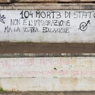 Scritte contro Valditara al ministero dell'Istruzione, simboli anarchici e stella a 5 punte